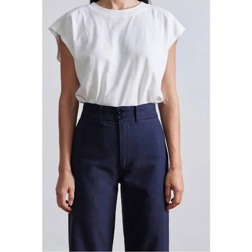Apiece Apart Merida Navy Pants High Rise Sailor Cropped Trousers size 2 - Picture 4 of 11
